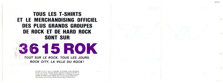 Verso Billet Concert Collector Ticket Souche Collection Aerosmith Place Contremarque Live groupe amricain musique hard rock Zenith Paris 24 octobre 1989 Mr Big en premire partie - idee Cadeau Vinyleticketomania